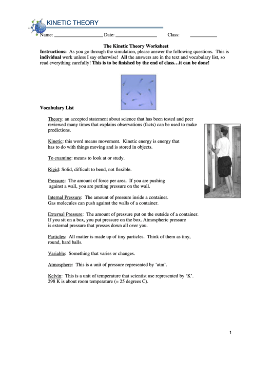 The Kinetic Theory Worksheet