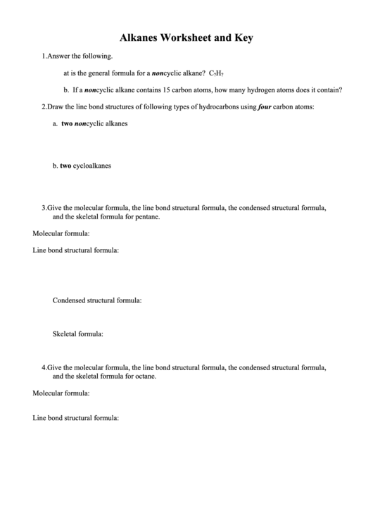 Alkanes Worksheet And Key Printable pdf