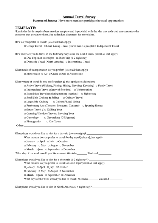 Annual Travel Survey Template