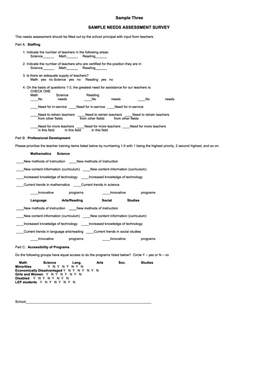 Sample Needs Assessment Survey Template Printable pdf