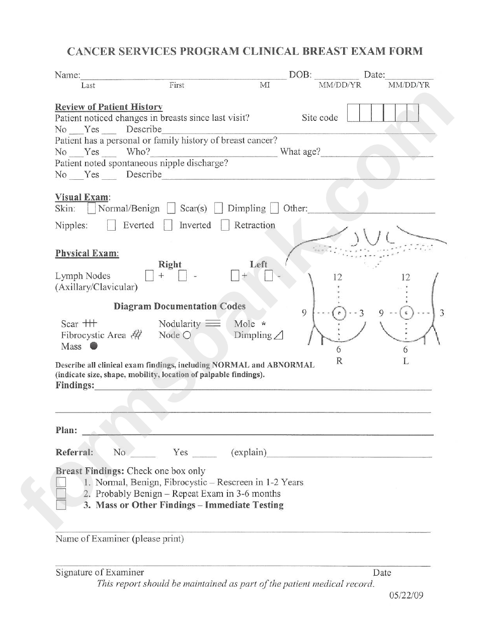 Clinical Breast Exam Form