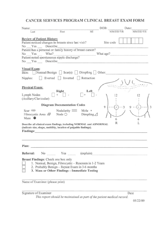 Clinical Breast Exam Form Printable pdf