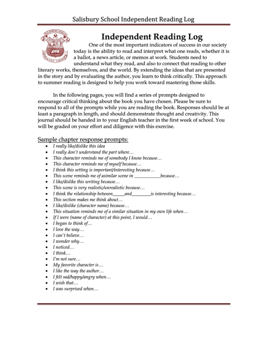 Independent Reading Log Printable Pdf Download