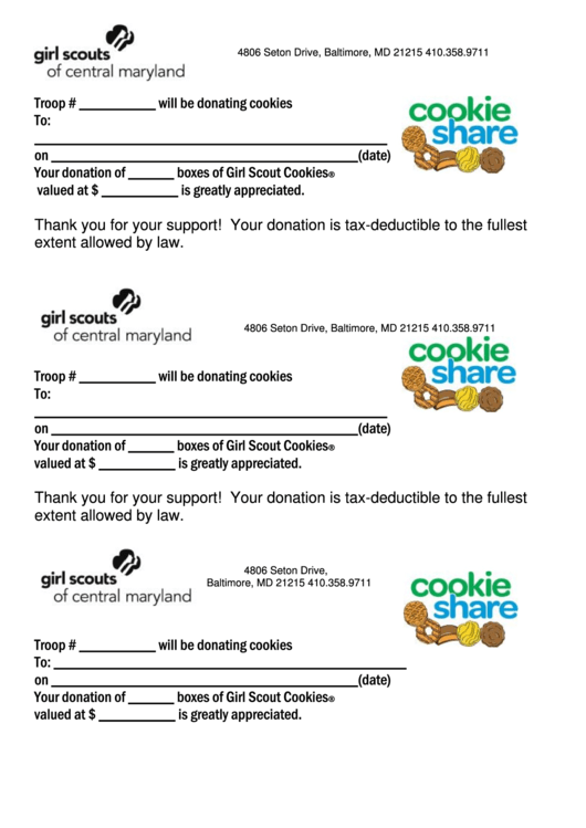 Girl Scout Cookie Donate Form Printable pdf