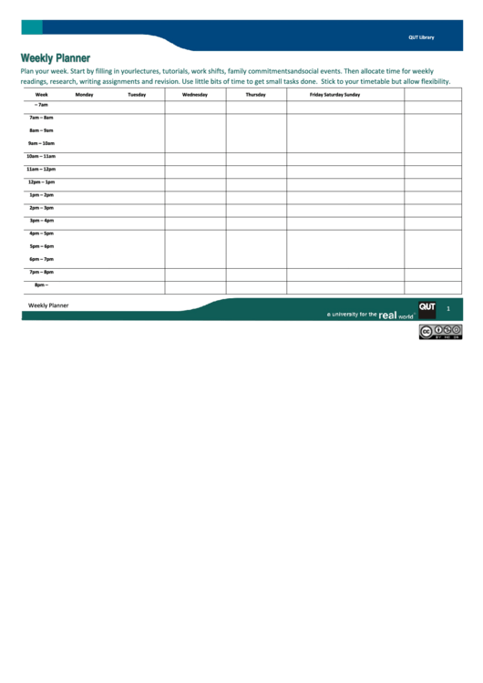 Study Management Weekly Planner Template