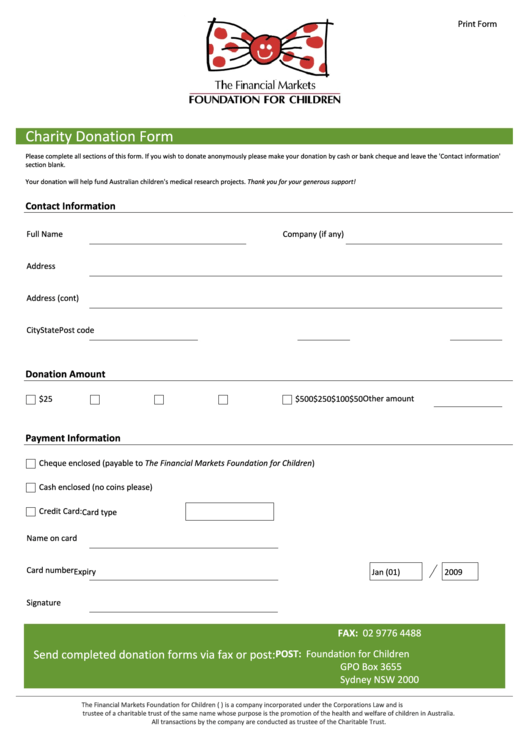 Fillable Charity Donation Form Printable pdf