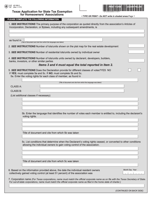 Fillable Form Ap-206-3 - Application For Exemption - Homeowners