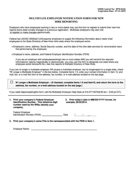 Multistate Employer Notification Form For New Hire Reporting