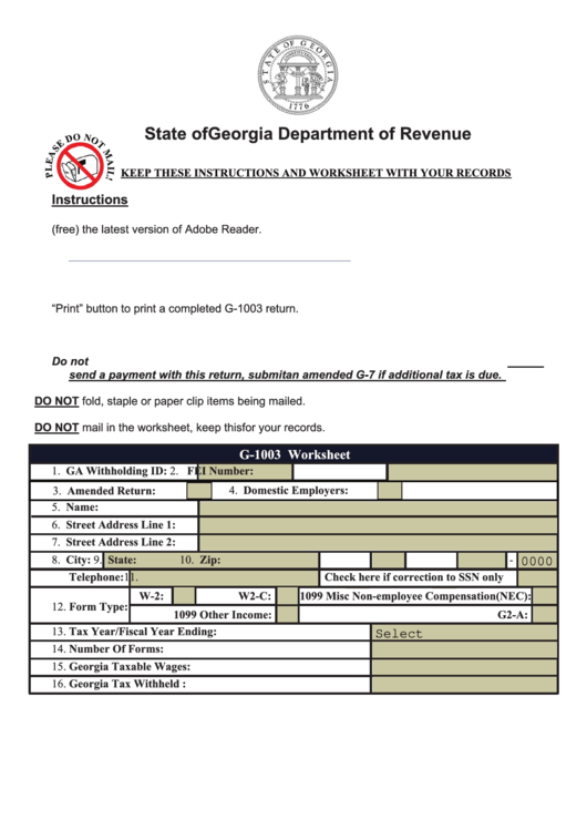 Fillable Form G-1003 - Income Statement Return - 2016 Printable pdf