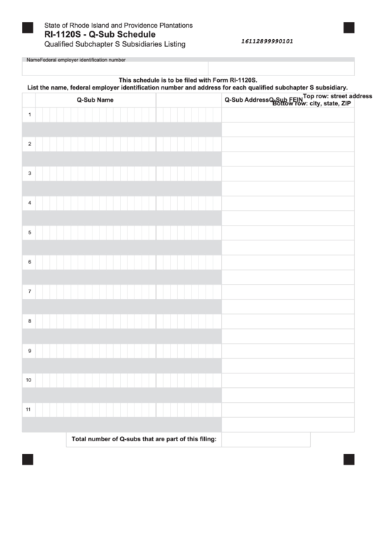 Form Ri-1120s - Q-Sub Schedule - Qualified Subchapter S Subsidiaries Listing Printable pdf