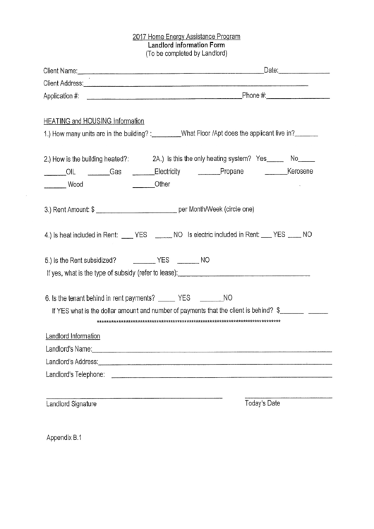 Landlord Information Form - 2017 Printable pdf