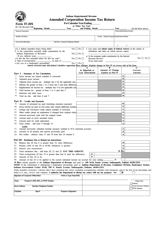 Form It-20x - Amended Corporation Income Tax Return - 2000 Printable pdf