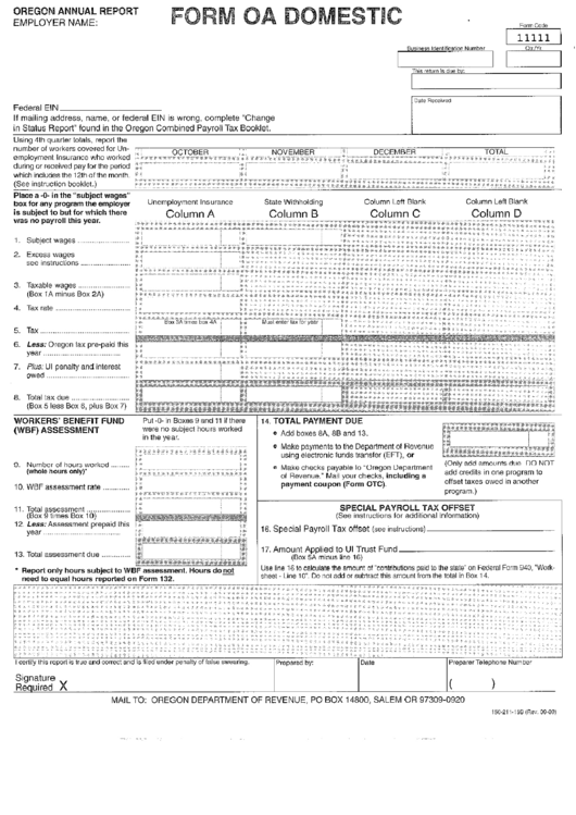Fillable Form Oa Domestic - Oregon Annual Report Printable pdf