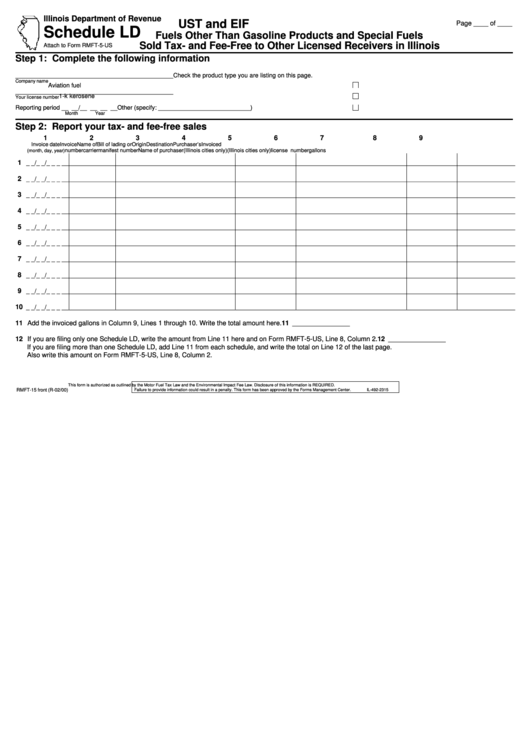 Schedule Ld (Form Rmft-5-Us) - Ust And Eif Fuels Other Than Gasoline Products And Special Fuels Sold Tax- And Fee-Free To Other Licensed Receivers In Illinois Printable pdf