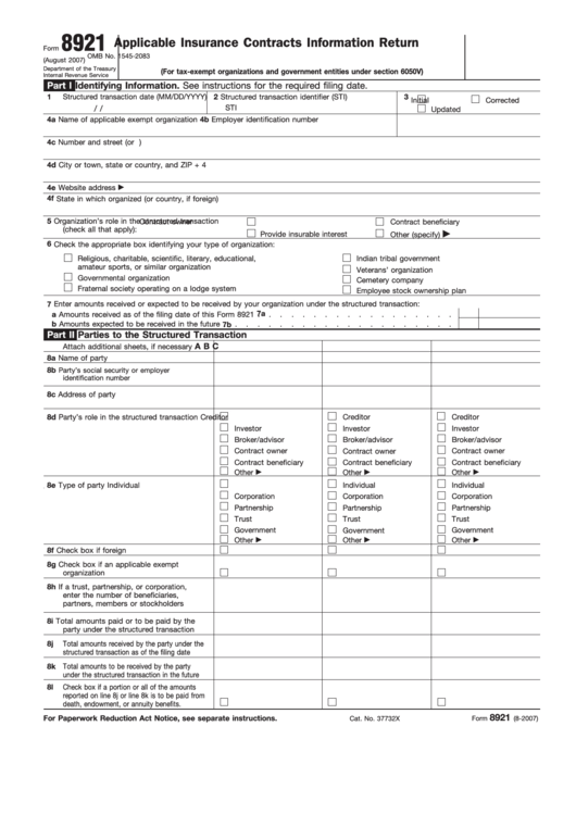 Fillable Form 8921 - Applicable Insurance Contracts Information Return ...