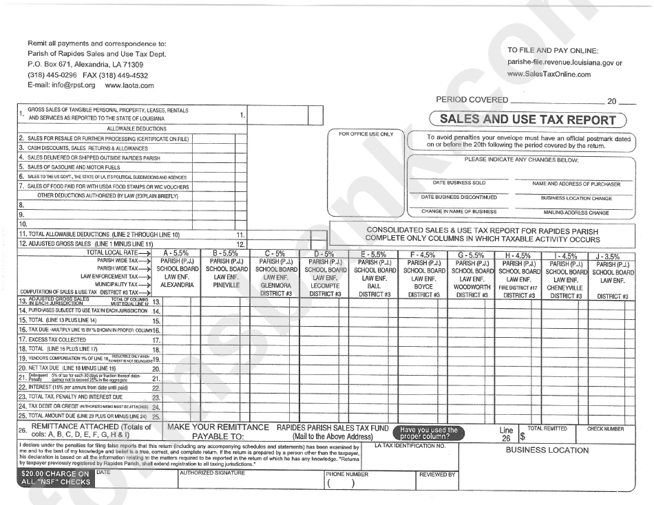 Sales And Use Tax Report - Louisiana Department Of Revenue