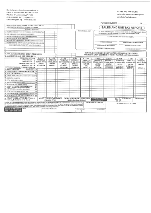 Fillable Sales And Use Tax Report - Louisiana Department Of Revenue Printable pdf
