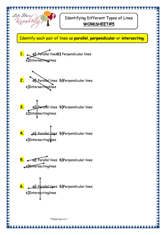 Identifying Different Types Of Lines Worksheet With Answers