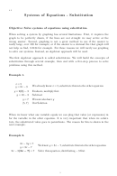 Systems Of Equations - Substitution Worksheet With Answers