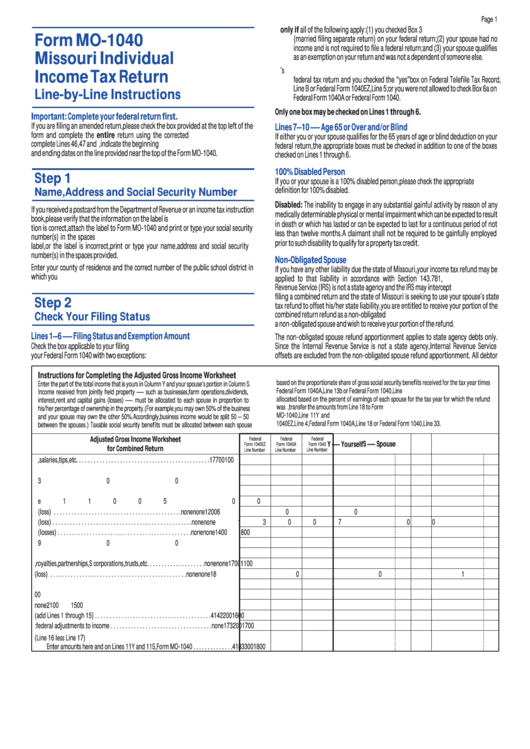 Form Mo 1040 Missouri Individual Income Tax Return Printable Pdf Download