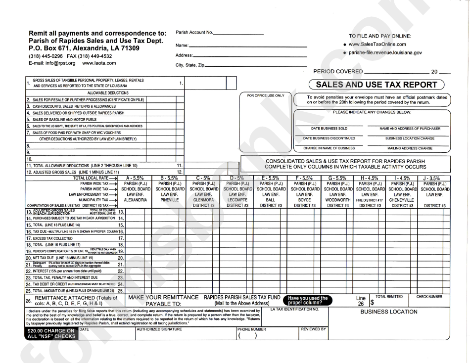 Sales And Use Tax Report - Paris Of Rapides