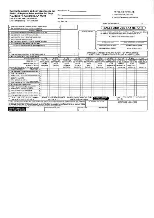 Sales And Use Tax Report - Paris Of Rapides Printable pdf