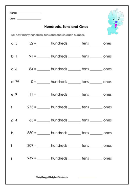 Hundreds, Tens And Ones Worksheet With Answers