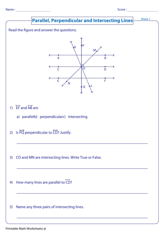 Parallel, Perpendicular And Intersecting Lines Worksheet With Answers