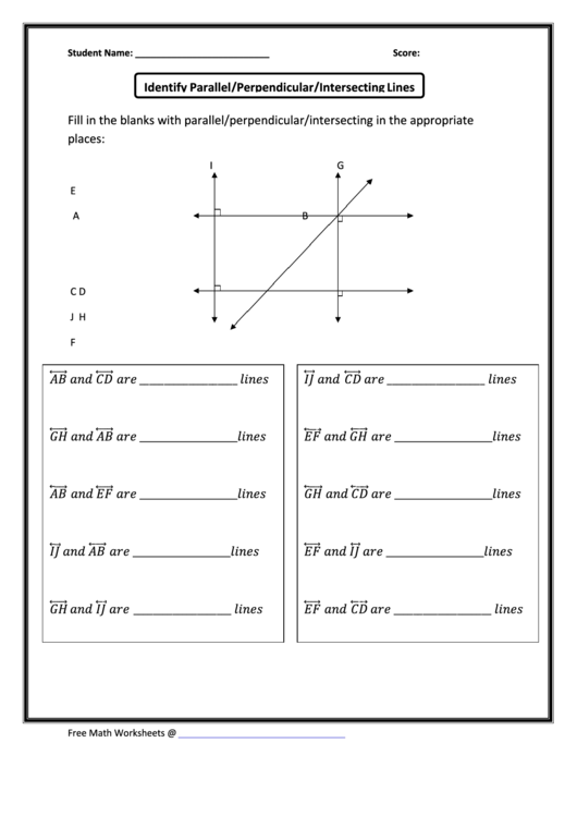 Identify Parallel/perpendicular/intersecting Lines Worksheet With Answers