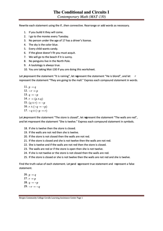 The Conditional And Circuits Worksheet With Answers