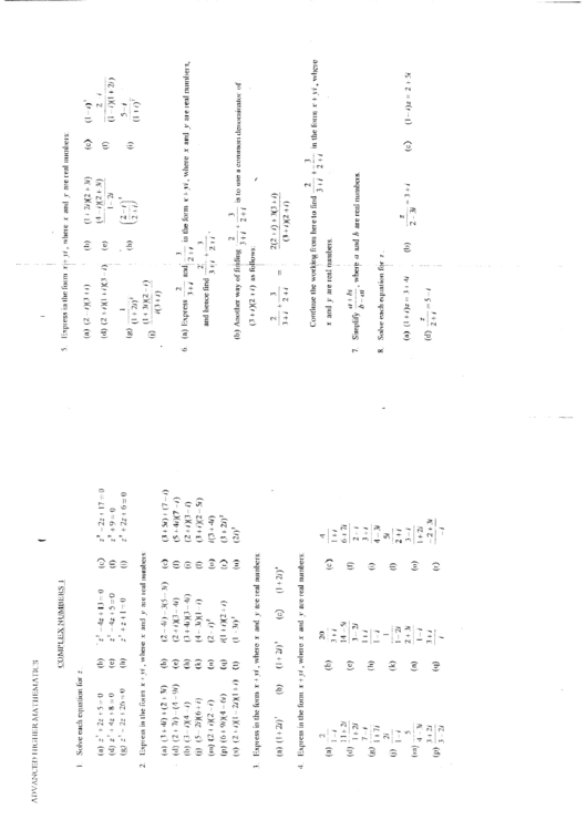 Advanced Higher Mathematics Worksheet With Answers Printable pdf