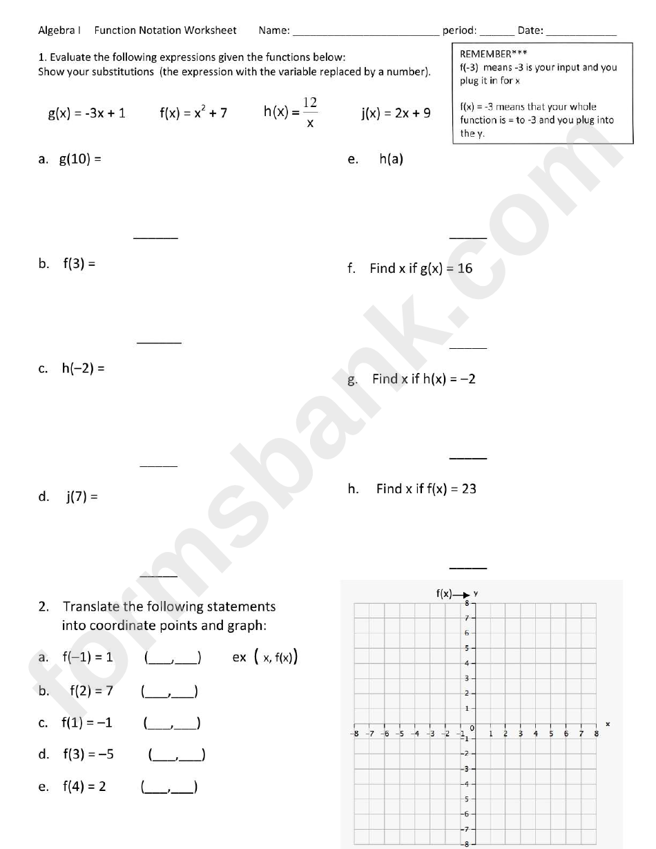 Function Notation Worksheet printable pdf download Regarding Function Notation Worksheet Answers