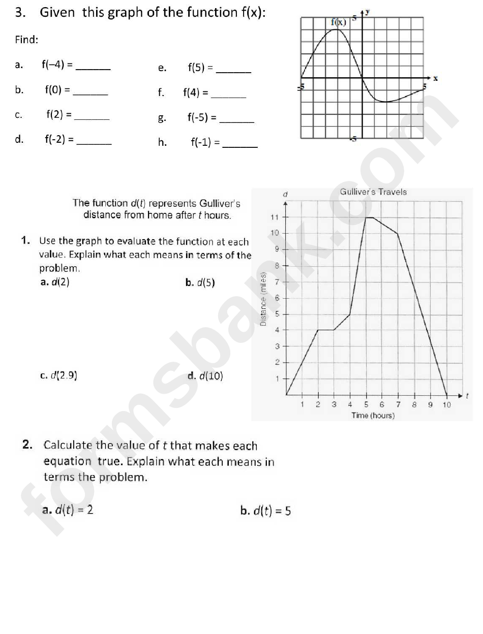 Function Notation Worksheet