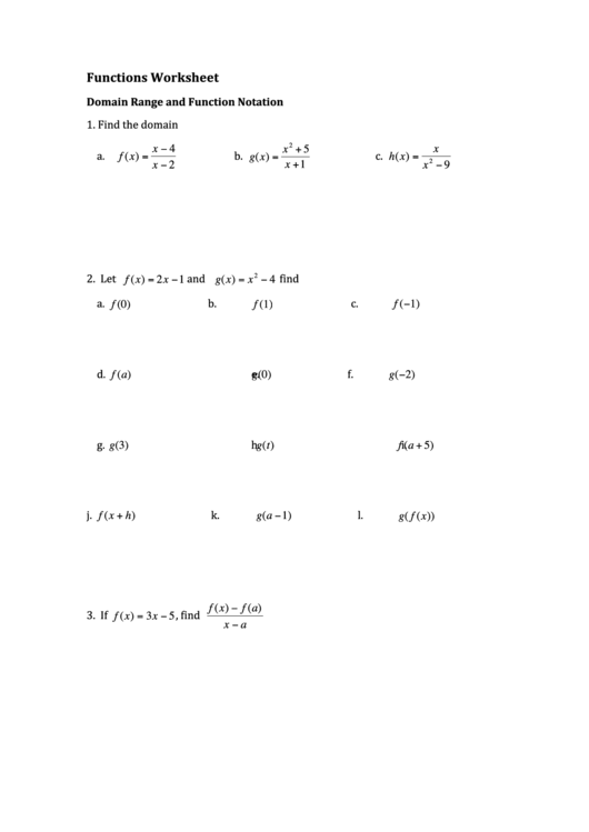 Functions Worksheet printable pdf download