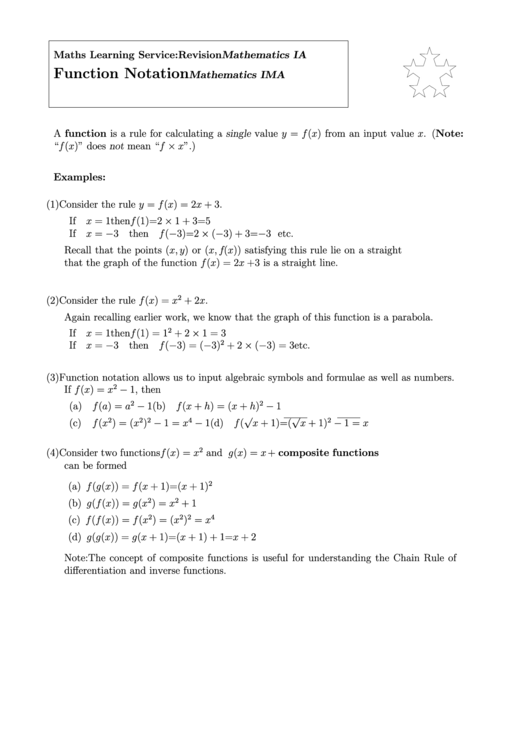 Function Notation Worksheet With Answers Printable pdf