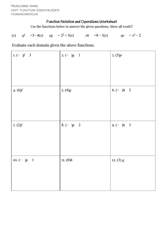Operations On Functions Worksheet