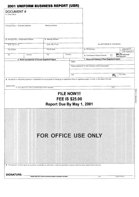 Uniform Business Report Form - 2001 Printable pdf