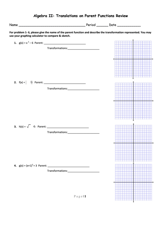 Parent Function Review Worksheet Answers Escolagersonalvesgui