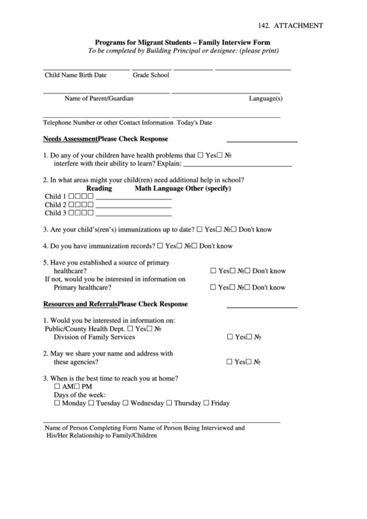 Family Interview Form Printable pdf