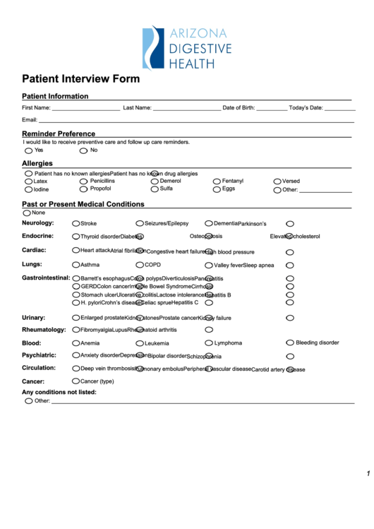Fillable Patient Interview Form Printable pdf