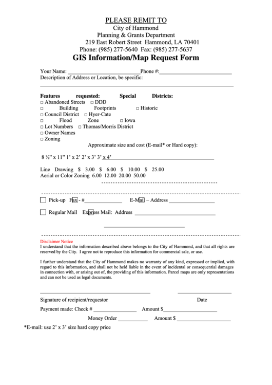 Gis Information/map Request Form City Of Hammond Planning & Grants