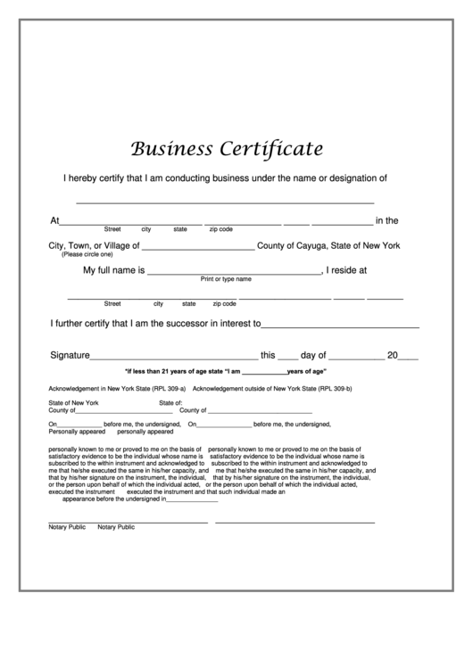 Business Certificate Template Printable pdf