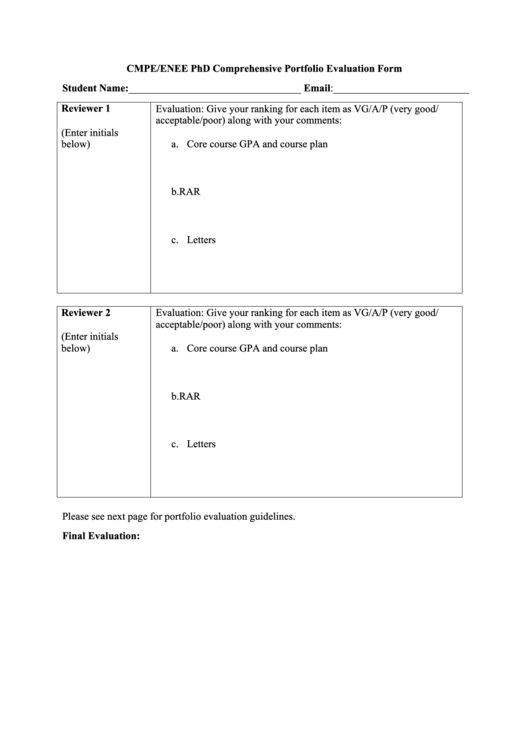 Cmpe/enee Phd Comprehensive Portfolio Evaluation Form Printable pdf