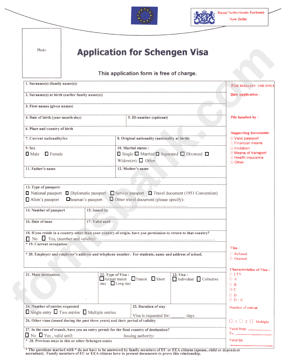 Fillable Application For Schengen Visa Form Printable Pdf Download