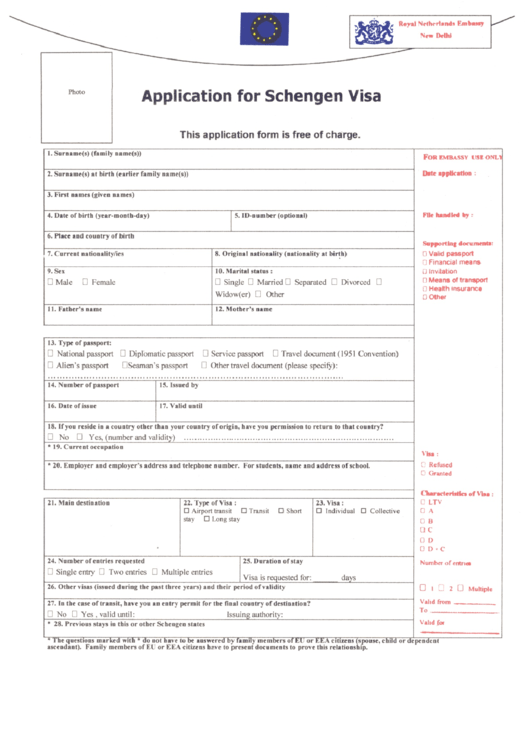 Fillable Application For Schengen Visa Form Printable pdf