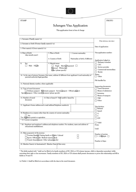 Fillable Schengen Visa Application Form Printable pdf