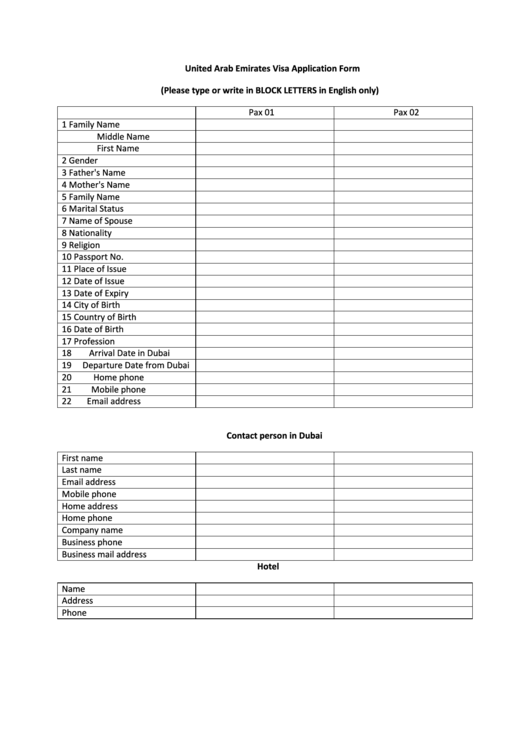 United Arab Emirates Visa Application Form Printable Pdf Download