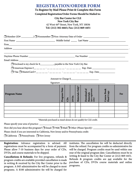 Registration/order Form Printable pdf