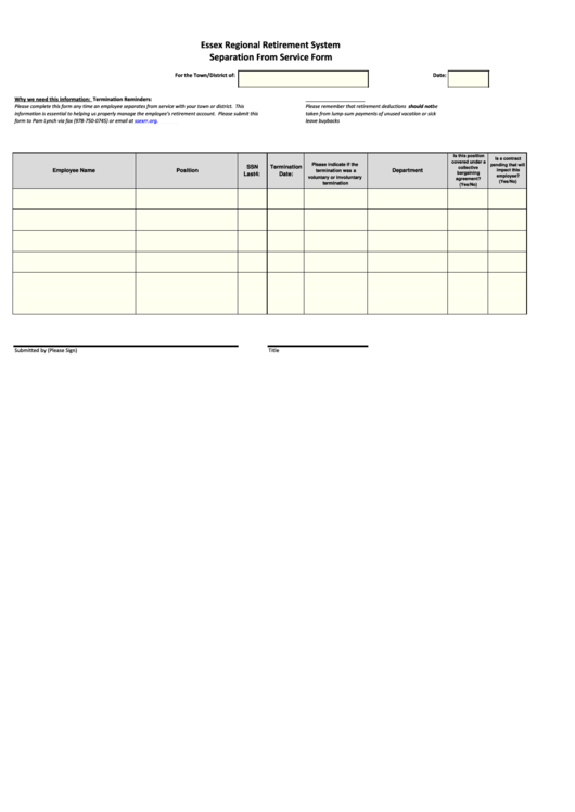 Separation From Service Form - Essex Regional Retirement System ...