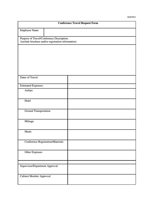 Conference Travel Request Form Printable pdf